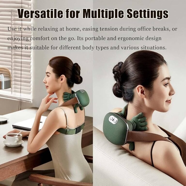 Portable, ergonomic neck massager for relaxation, office use, or on-the-go comfort. Adjustable design for all body types.